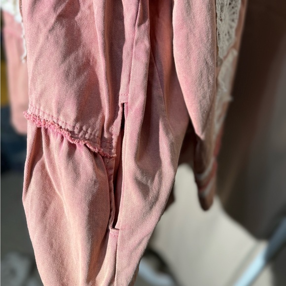 NWOT - POL Pink Distressed Denim Patchwork Jacket with Lace - Picture 11 of 13